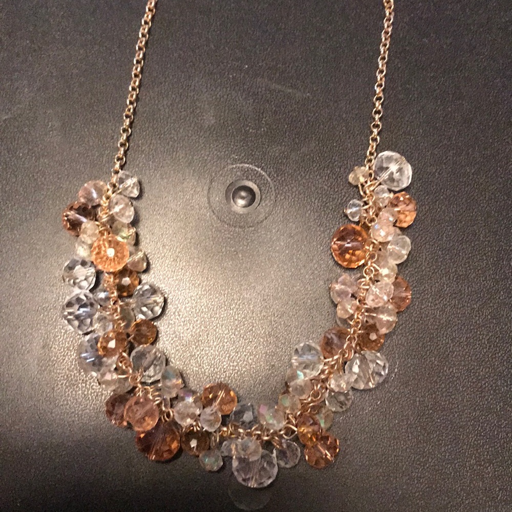 Champaign and clear beaded chunky necklace adj